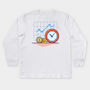 Clock with coin and graph cartoon Kids Long Sleeve T-Shirt